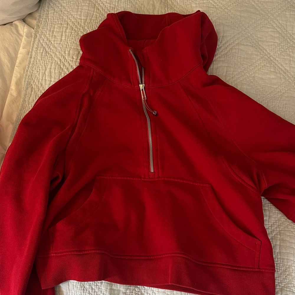 Lululemon Red Half-Zip Cropped Scuba Hoodie Sweatshirt  - Women XL